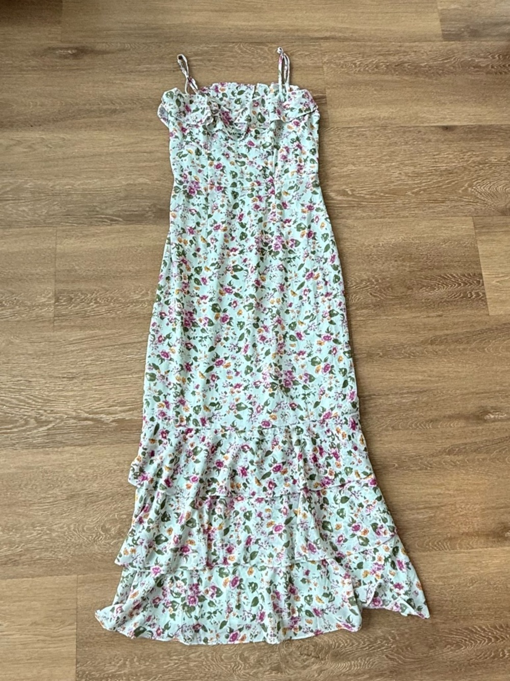 Lulu's Mint Maxi Dress with Pink & Green Floral Print